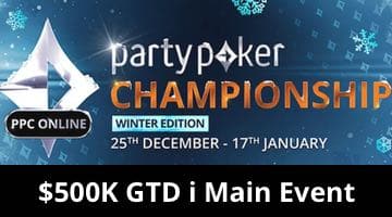 Reklambanner med information om Partypoker Championship Winter Edition.