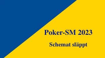 Blågul bakgrund med texten Poker-SM 2023. Schemat släppt