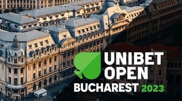 Stadsbild från Bukarest plus loggan för Unibet Open Bukarest 2023