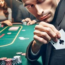 En spelare vid pokerbordet försöker fuska genom att gömma ett kort i kavajfickan