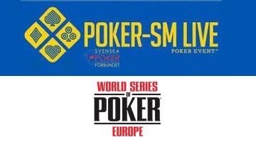 Bild med loggan för Pokerförbundets live-SM och loggan för WSOPE