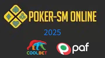 Logga för Poker-SM online samt loggor för Coolbet och Paf. I mitten av bilden står det "2025"