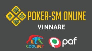 Logga för pokerförbundets online-SM samt loggor för spelbolagen coolbet och paf. Mitt i bilden står texten "Vinnare"