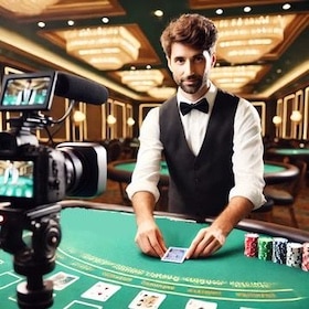 En dealer vid ett spelbord i ett live-casino.