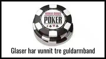 Bild på WSOP-loggan. Under loggan står texten: "Glaser har vunnit tre guldarmband"