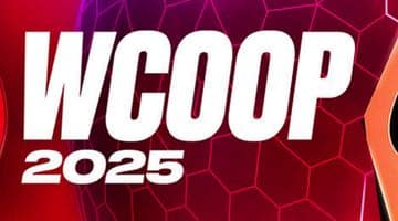 Texten WCOOP 2025 mot en abstrakt bakgrund i flera röda nyanser.