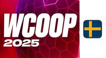 Loggan för WCOOP plus en liten svensk flagga i ena änden av bilden.